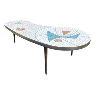 Vintage Mid Century Modern Kidney Shape Tile Top Coffee Table For Sale