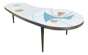 Vintage Mid Century Modern Kidney Shape Tile Top Coffee Table