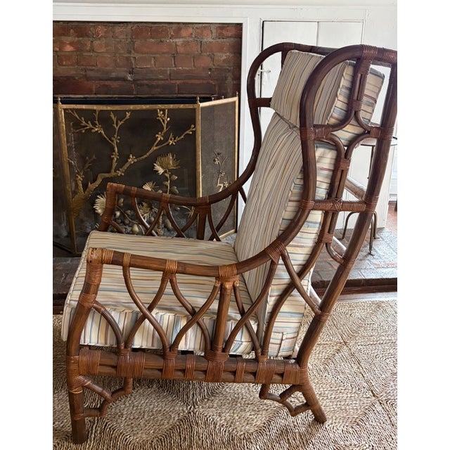 Mid-Century Modern Mid Century Bamboo and Rattan Wingback Chair For Sale - Image 3 of 8