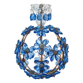 French Antique Sapphire Blue Crystal Chandelier For Sale