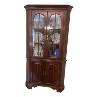 Traditional Solid Cherry Corner China Cabinet For Sale