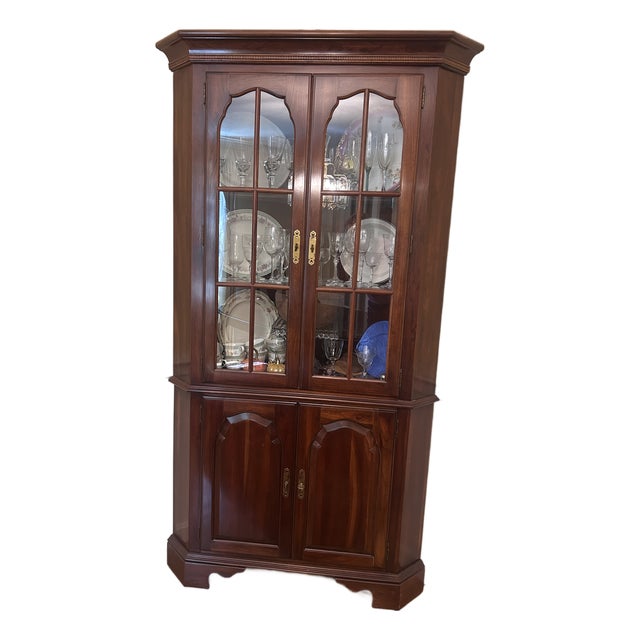Traditional Solid Cherry Corner China Cabinet For Sale