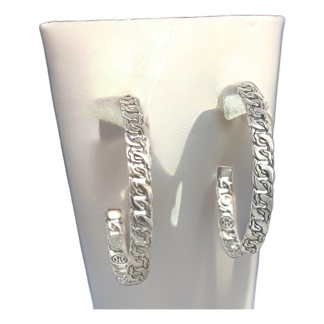 1990s John Hardy Estate XL 2" Cable Chain Hoop Earrings Silver, A Pair For Sale