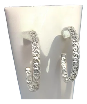 1990s John Hardy Estate XL 2" Cable Chain Hoop Earrings Silver, A Pair