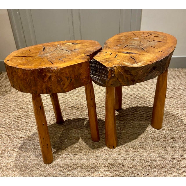 Brutalist Vintage Sculptural Wood Stools, 1970s, Set of 2 For Sale - Image 3 of 13