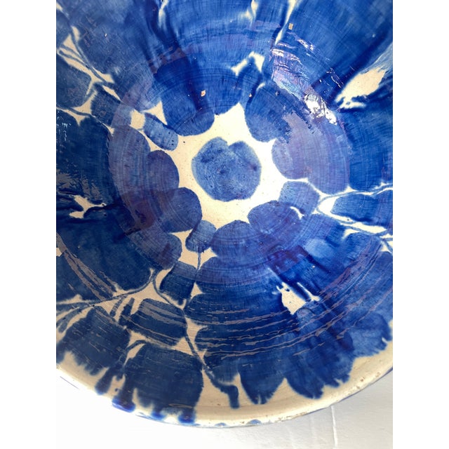 Large Vintage Mexican Blue and Ivory Talavera Pottery Bowl For Sale - Image 9 of 15