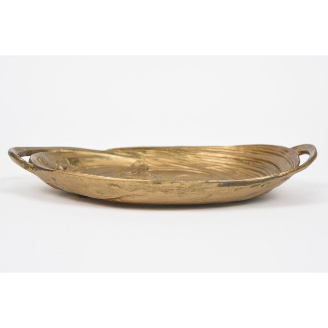 Gold Art Nouveau Figural Nude Woman With Owl and Moon Floral Tray For Sale - Image 8 of 10