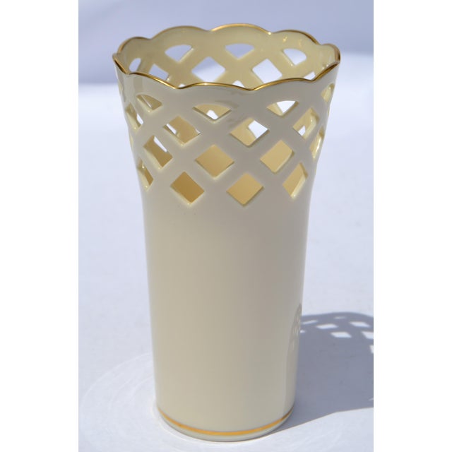 Vintage Lenox Wicker Collection 6 Inch Lattice Fine Bone Ceramic Vase 24k Gold Trim For Sale - Image 15 of 15
