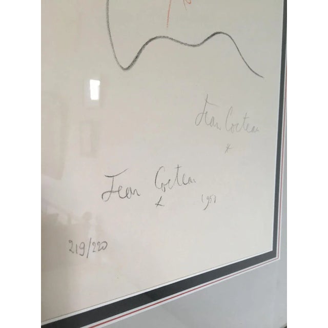 Mid-Century Modern 1957 Jean Cocteau Original Lithograph Numbered #219/220 and Signed - Triple-Matted and Framed For Sale - Image 3 of 7