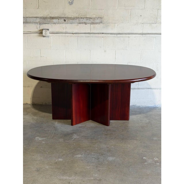 Extendable Rosewood Oval Dining Table Cross Pedestal Mid-Century Modern 1970s For Sale - Image 4 of 11