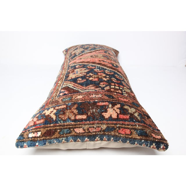Ink Blue Antique Handwoven Kurdish Rug Lumbar Pillow Cushion -16'' X 38'' For Sale - Image 8 of 9