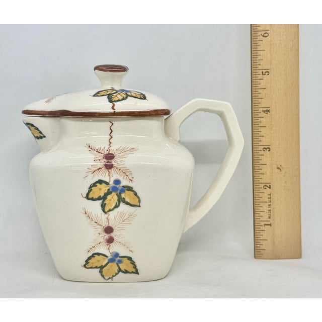 Mid 20th Century Ceramic Lidded Creamer Hand-Painted Floral Berry Motif For Sale - Image 9 of 12