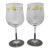 Mid 20th Century MCM Mid Century Modern Gold & Green Enamel Crystal Wine Glass Goblet Pair For Sale