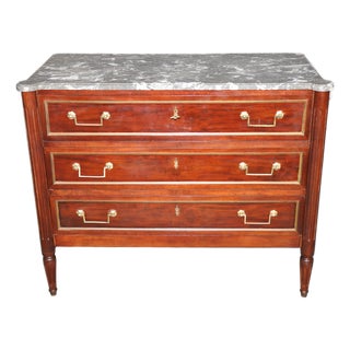 Antique French Louis XVI Style Brass Mounted Marble Top Commode For Sale