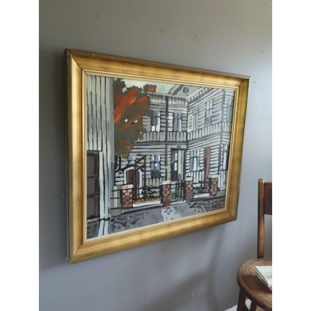 1974 Modernist 'Facade in Focus' Vintage Swedish Expressive Street Scene Oil Painting, Framed For Sale - Image 4 of 11