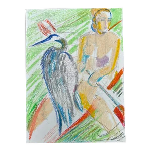 Woman in Kayak Great Blue Heron by Jennifer Long Original Artwork