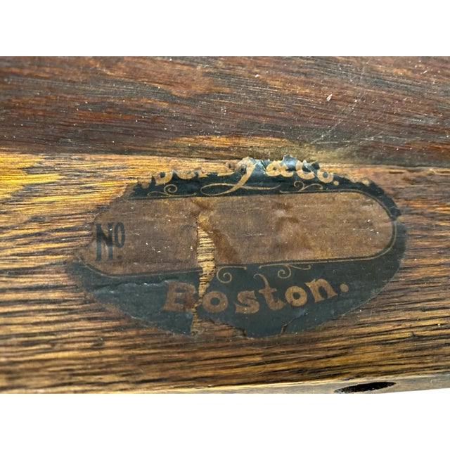 Solid Wood Antique Oak Dining Chairs With Cane Seats Set of 5 — Antique, P. Derby Boston Label For Sale In San Diego - Image 6 of 11