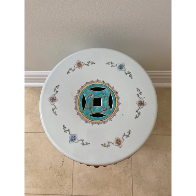 Vintage Famille Rose Pink Ceramic Garden Stool Table For Sale - Image 4 of 8