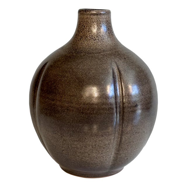 Hand-Thrown Speckled Mocha Brown Glazed Studio Ceramic Vase by Kristian Körting, Germany, 1980s For Sale