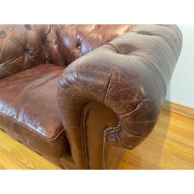 Vintage English Brown Leather Tufted Chesterfield Club Armchairs a Pair ...
