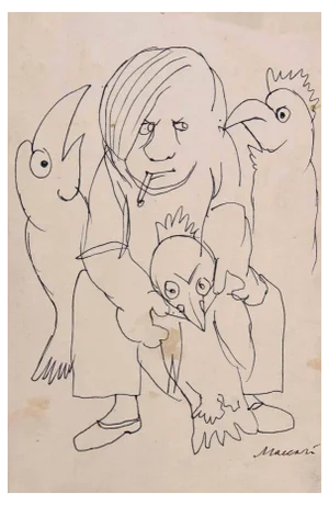 Mino Maccari, Portrait of Giorgio De Chirico, Ink Drawing, 1955