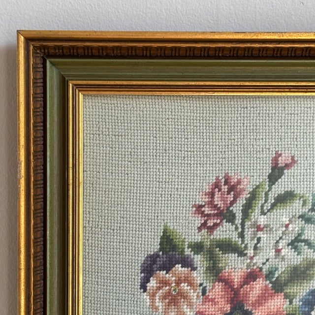 20th Century Floral Still Life Needlepoint -- Framed For Sale - Image 10 of 17