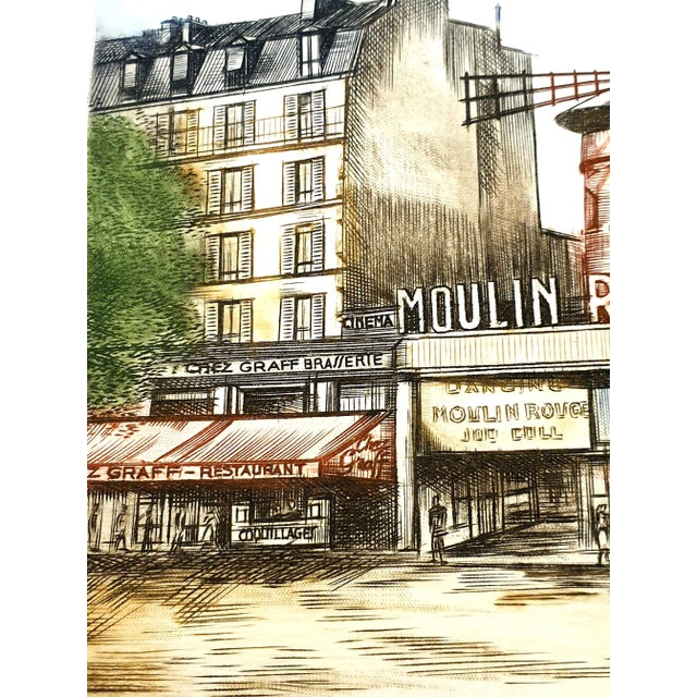 Dufza - Paris - Moulin Rouge - Original Hand Signed Etching Circa 1940 For Sale - Image 6 of 8