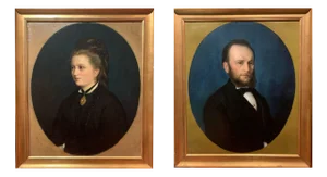 Carlo Botti, Portraits with Gentleman and Lady, 1875, Oil on Canvas, Framed, Set of 2