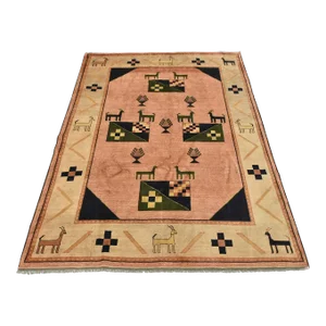 Gabbeh Rug 6'10'' X 8'8'' Pink Wool Tribal Hand-Knotted Oriental Carpet