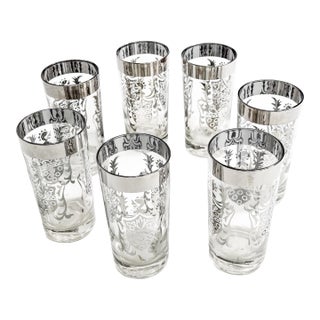 Vintage 1960s Mid Century Modern Kimiko Silver Knight Guardian Shield Highball Glasses – Set of 7 For Sale