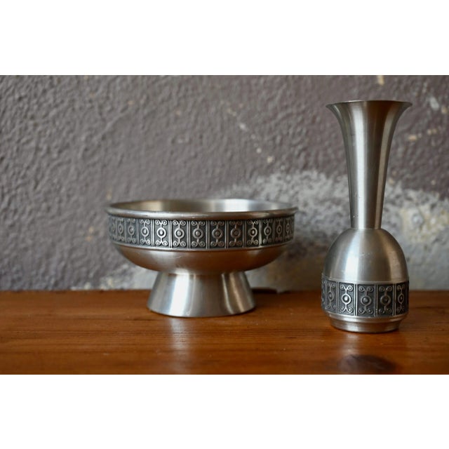 Metal Scandinavian Pewter Cup and Vase in Pewter by Haugrud, Norway, Set of 2 For Sale - Image 7 of 7
