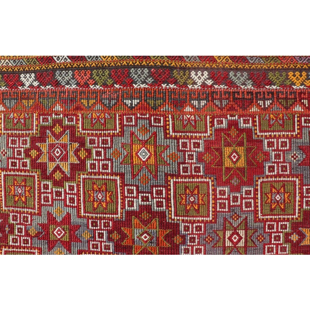 Vintage Turkish Kilim Rug With Rich Red and Multicolor Motif Design 4'6" X 10'2" For Sale In Atlanta - Image 6 of 10
