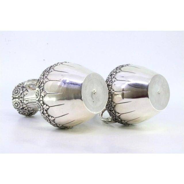 Small Silver Vases with Floral Motifs and Embossed Garlands, Set of 2 For Sale - Image 3 of 6