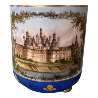 Antique Old Paris Porcelain Footed Vase Scenic Landscape Chateau Chambord For Sale