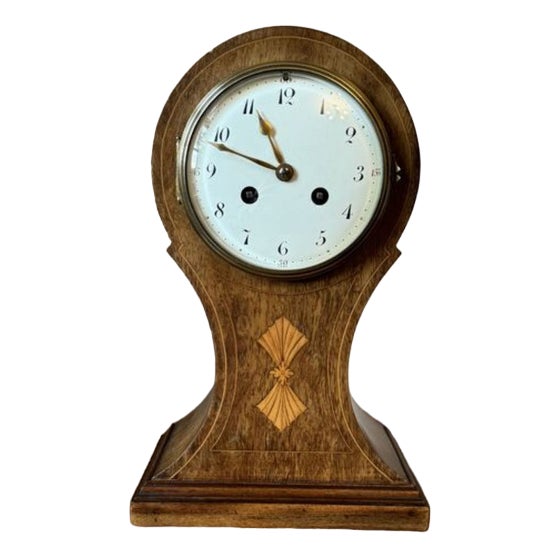 Antique Edwardian Mahogany Inlaid Balloon Shaped Mantle Clock, 1900 For Sale
