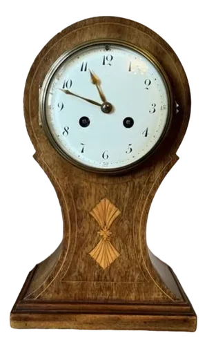 Antique Edwardian Mahogany Inlaid Balloon Shaped Mantle Clock, 1900