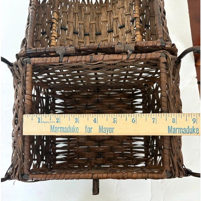Antique Arts & Crafts Wicker Sewing Basket With Wrought Iron Handles, C. 1900 For Sale - Image 11 of 11