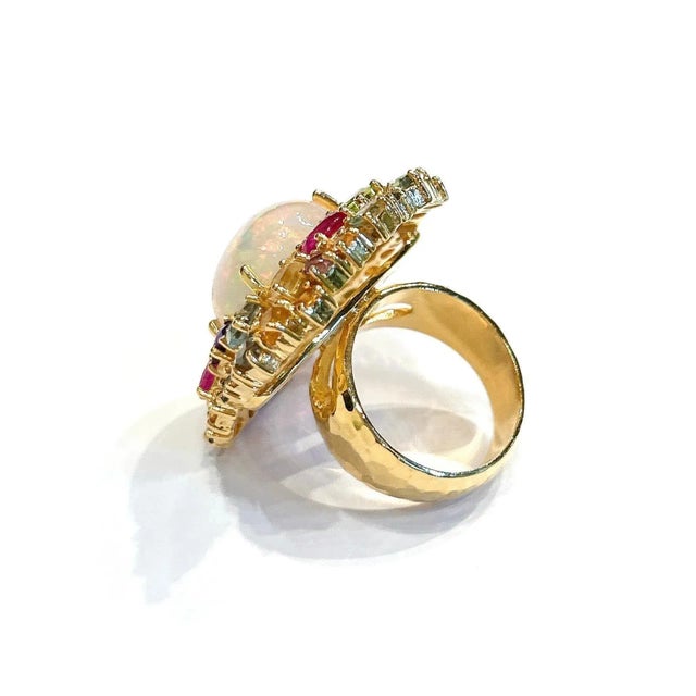 Bochic “Orient” Opal, Ruby & Sapphire Ring, Set 18K Yellow Gold & Silver For Sale - Image 9 of 12