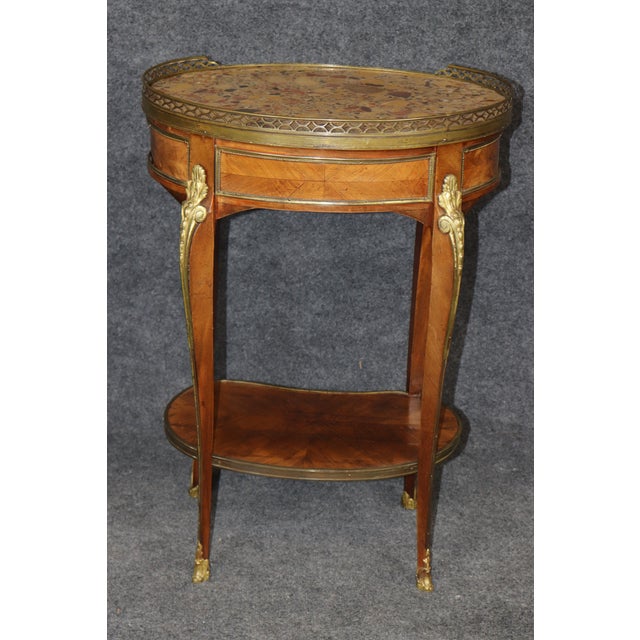 Stone Breche D' Alep Marble French Louis XV Style Bronze Mounted 2 Tier End Table For Sale - Image 7 of 14