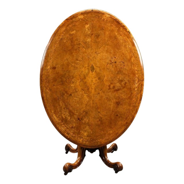 Victorian Burr Walnut Inlaid Loo Table, 1860 For Sale