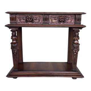 19th Century Carved Renaissance ConsoleTable With Drawers For Sale