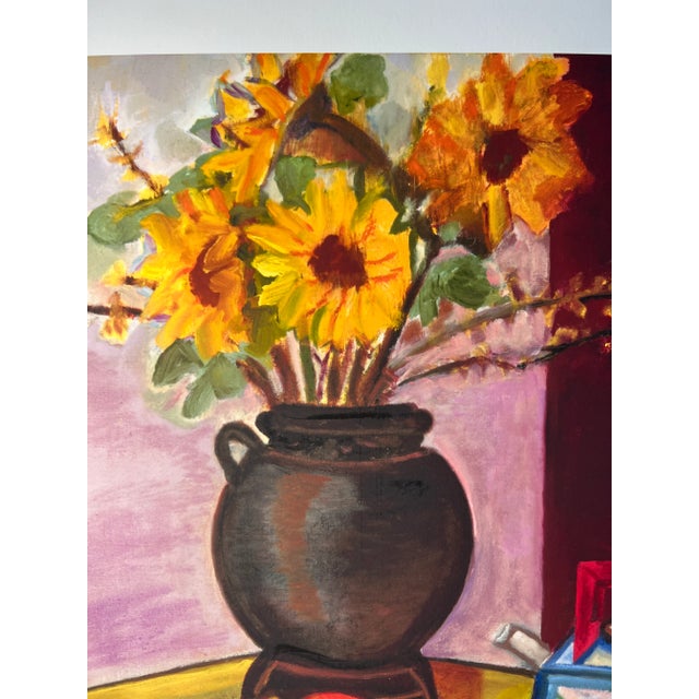 Colorful Still Life Lithograph of Oil Painting by Jessica Leak A beautiful composition with a vase of bright yellow...