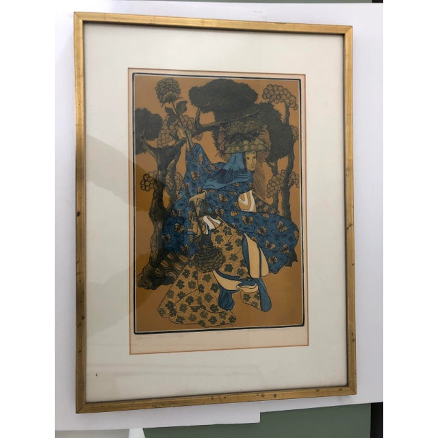 1980s Friedenfeld Asian Style Print “Dancing Flower Lady” 19x26 For Sale - Image 5 of 5