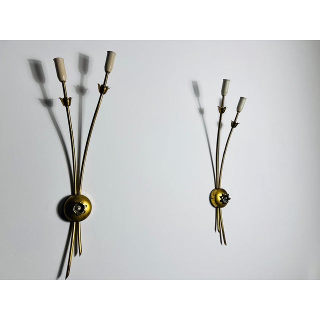 Pair of Mid-Century Brass Sputnik Wall Lamps, Italy, 1960s For Sale - Image 6 of 9