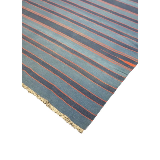 Rug & Kilim Vintage Dhurrie Rug in Bluewith Stripes, From Rug & Kilim For Sale - Image 4 of 6