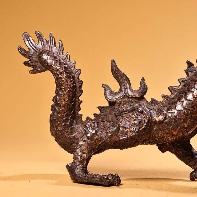 Late 19th Century Gilt Bronze Walking Dragon Figurine, 1700g, High Relief, Mythical Beast For Sale - Image 10 of 10