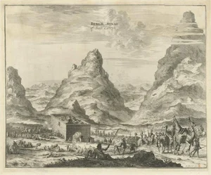 Mount Sinai with St. Catherines Monastery and Bedouins, 1680, Paper