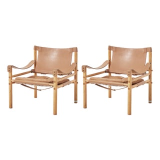 Vintage Tan Leather Scirocco Safari Lounge Chairs by Arne Norell for Arne Norell Ab, 1960s, Set of 2 For Sale