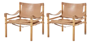 Vintage Tan Leather Scirocco Safari Lounge Chairs by Arne Norell for Arne Norell Ab, 1960s, Set of 2