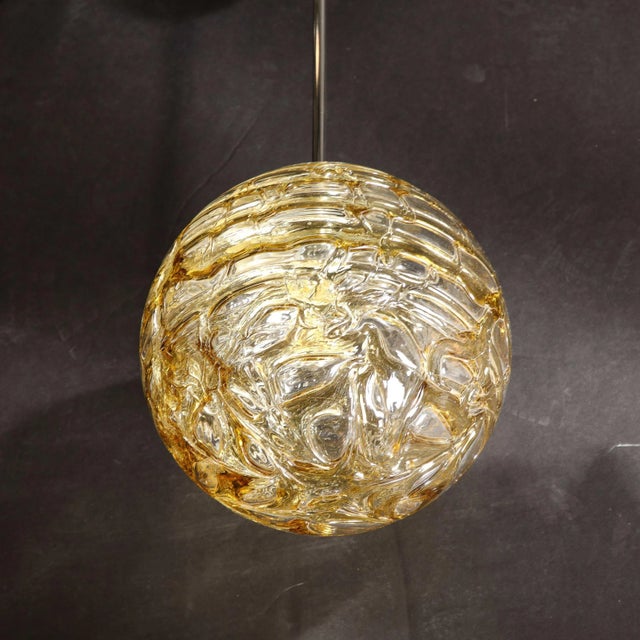 Mid-Century Modernist Smoked Amber Molten Banded Murano Glass Pendant Chandelier For Sale - Image 10 of 12